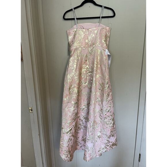 Kay Unger Blush Pink Gold Bella Floral Jacquard High-Low Gown 6 $398 No Belt - Picture 5 of 8